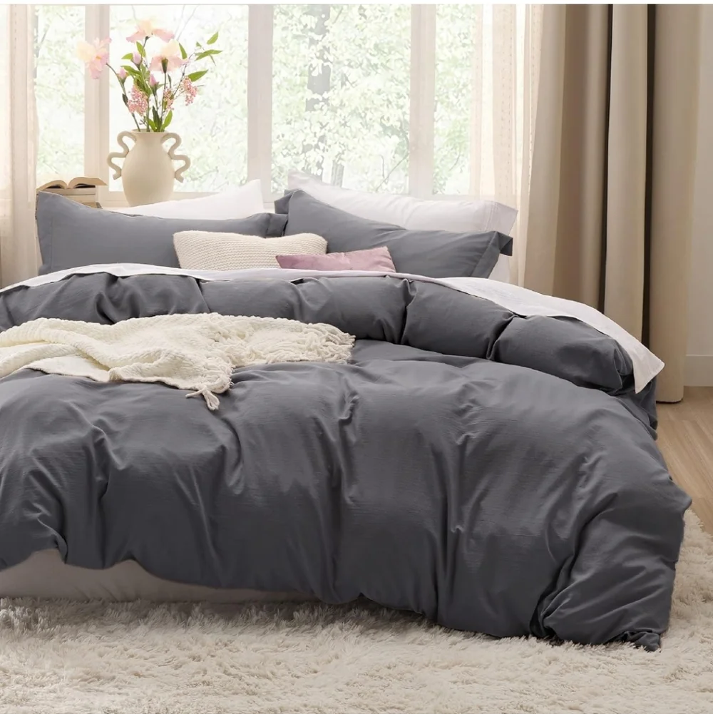 Bedsure Dark Grey Duvet Cover King Size - 3 Pieces Prewashed Cotton-Like Polyest